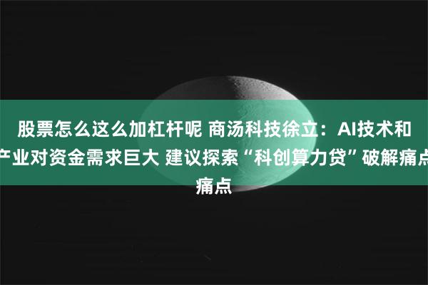 股票怎么这么加杠杆呢 商汤科技徐立：AI技术和产业对资金需求巨大 建议探索“科创算力贷”破解痛点